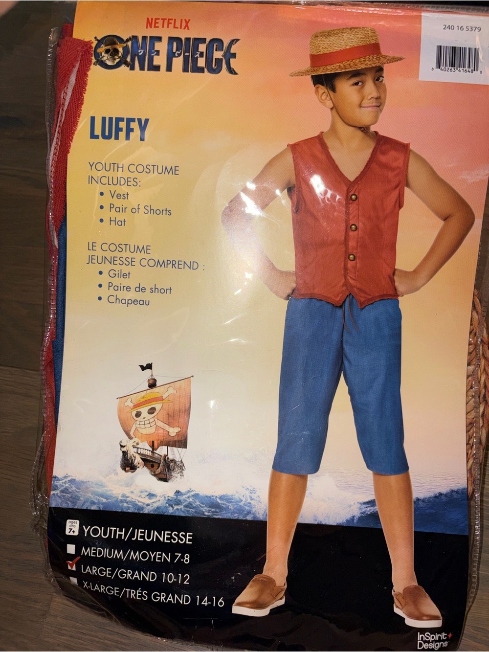 Netflix One Piece Luffy Costume - Red Vest & Blue Shorts